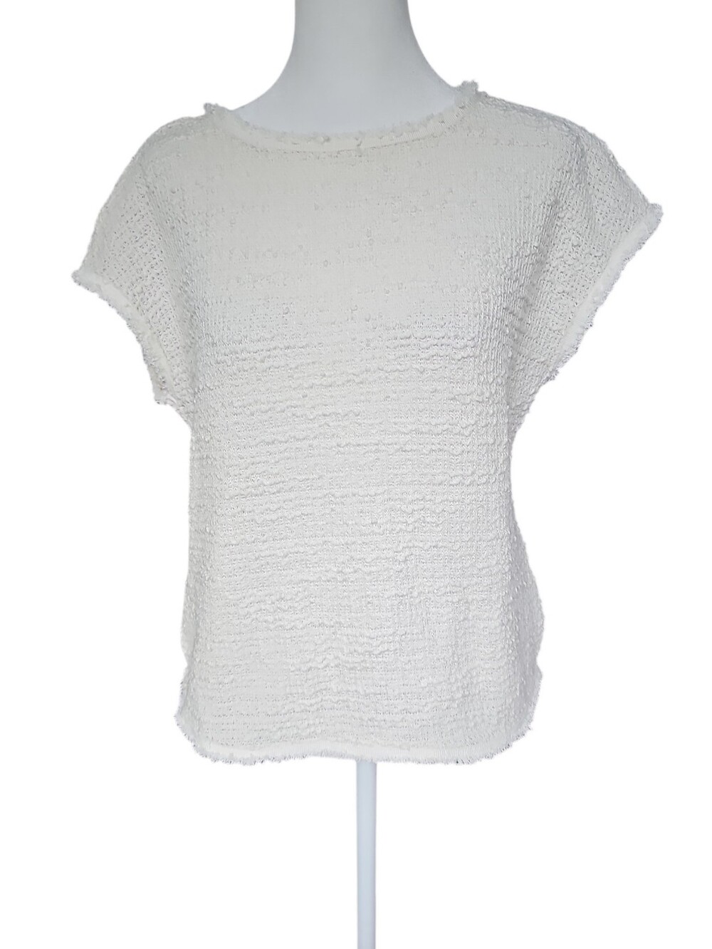 Max Studio London White Textured Short Sleeve Blouse Small